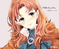 Rule 34 | 1girl, annette fantine dominic, bad id, bad twitter id, closed mouth, fire emblem, fire emblem: three houses, green eyes, long hair, naho (pi988y), nintendo, orange hair, simple background, smile, solo, twitter username, upper body