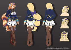 Rule 34 | 1girl, belt, blonde hair, boots, character request, commission, copyright notice, expressions, frown, grey background, long hair, multiple views, original, purple eyes, simple background, skirt, thigh boots, thighhighs, very long hair, watermark, web address, white namikaze