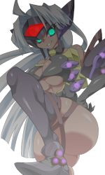 Rule 34 | 00s, 1girl, armor, breasts, cleavage, dark-skinned female, dark skin, elbow gloves, female focus, gloves, large breasts, legs, long hair, looking at viewer, ohako, shadow, simple background, smile, solo, t-elos, white background, xenosaga
