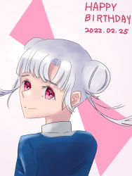 Rule 34 | 1girl, absurdres, arashi chisato, artist name, artist request, blue cardigan, blue jacket, blush, bow, bowtie, breasts, buttons, cardigan, collared shirt, cropped jacket, dated, double bun, dress, dress shirt, female focus, floating hair, from behind, grey shirt, hair bun, hair tie, highres, jacket, long hair, long sleeves, looking at viewer, looking back, love live!, love live! superstar!!, neck ribbon, parted lips, red bow, red eyes, red ribbon, ribbon, school uniform, shirt, smile, solo, twintails, upper body, wavy hair, white hair, white shirt, wing collar, yuigaoka school uniform