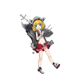 Rule 34 | 1girl, anchor, black socks, blonde hair, blue eyes, braid, broken, cannon, damaged, e neko, full body, gearing (warship girls r), hair over shoulder, hat, holding, holding weapon, ladder, long sleeves, looking at viewer, machinery, midriff, navel, official art, open mouth, panties, pleated skirt, red skirt, sad, shirt, shoes, skirt, smoke, smokestack, socks, solo, star-shaped pupils, star (symbol), striped clothes, striped panties, symbol-shaped pupils, tears, torn clothes, torpedo, transparent background, turret, underwear, walking, warship girls r, wavy mouth, weapon, white footwear, white hat, white shirt