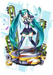 Rule 34 | 1girl, ahoge, aqua hair, beamed quavers, boots, crazypen, detached sleeves, green eyes, hatsune miku, headset, heart, highres, long hair, musical note, necktie, one eye closed, open mouth, quaver, skirt, solo, speaker, thigh boots, thighhighs, twintails, very long hair, vocaloid, wink