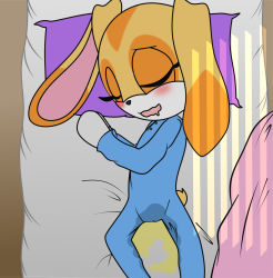 Rule 34 | 1girl, bed, bedwetting, blush, rabbit, cream the rabbit, closed eyes, furry, furry female, highres, on bed, pajamas, peeing, peeing self, sleeping, solo, sonic (series), tagme