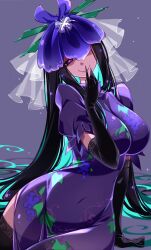 Rule 34 | 1girl, black hair, breasts, heart, heart-shaped pupils, large breasts, long hair, raptor7, symbol-shaped pupils, touhou, unfinished dream of all living ghost, very long hair, yomotsu hisami