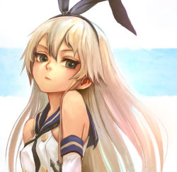 Rule 34 | 10s, 1girl, bad id, bad pixiv id, blonde hair, colored eyelashes, elbow gloves, gloves, green eyes, hairband, kantai collection, long hair, nose, shimakaze (kancolle), solo, traplus, upper body