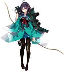Rule 34 | 10s, 1girl, ahoge, aircraft, airplane, arrow (projectile), black gloves, black pantyhose, blue skirt, blush, bow (weapon), floral print, full body, gloves, hair flaps, hair ornament, hairband, holding, holding weapon, kantai collection, kujou ichiso, long hair, long sleeves, low twintails, machinery, muneate, official art, pantyhose, partially fingerless gloves, partly fingerless gloves, pleated skirt, purple hair, quiver, ryuuhou (kancolle), ryuuhou kai (kancolle), ryuuhou kai ni (kancolle), sandals, school uniform, serafuku, single glove, skirt, smile, solo, standing, taigei (kancolle), thigh strap, transparent background, turret, twintails, weapon, whale, whale hair ornament, wide sleeves, yugake