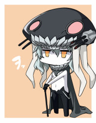 Rule 34 | 10s, 1girl, abyssal ship, aoki minami (+box), bodysuit, cape, chibi, hair between eyes, kantai collection, kyuu pito, staff, wo-class aircraft carrier, yellow eyes