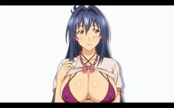 Rule 34 | animated, animated gif, blue hair, blush, bouncing breasts, breasts, huge breasts, maken-ki!, measurements, nijou aki, purple eyes, takami akio