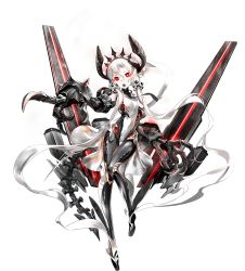 Rule 34 | 1girl, abyssal ship, claws, colored skin, fast light carrier water demon, gauntlets, hair between eyes, horns, kantai collection, long hair, official art, open mouth, red eyes, sidelocks, solo, tiara, transparent background, very long hair, white hair, white skin, zeco