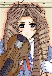 Rule 34 | drill hair, instrument, justice gakuen, kirishima yurika, lowres, moero! justice gakuen, music, oekaki, solo, twin drills, violin