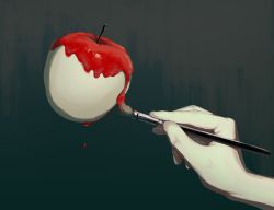 Rule 34 | 1other, apple, art brush, avogado6, commentary request, food, fruit, grey background, head out of frame, holding, holding paintbrush, original, paintbrush, painting (action), red apple, solo, symbolism
