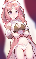 Rule 34 | 1girl, akino (princess connect!), blush, breasts, clothes lift, highres, large breasts, long hair, looking at viewer, open mouth, panties, ponytail, princess connect!, purple eyes, red hair, skirt, skirt lift, underwear, white panties, yako noir (kei-ne)