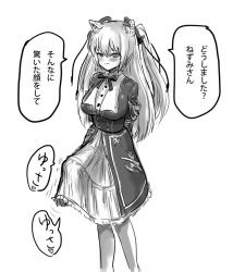 Rule 34 | 1girl, blush, erection, erection under clothes, futanari, greyscale, gussuripii, long hair, looking at viewer, monochrome, nora cat, nora cat channel, solo, translation request, virtual youtuber, white background