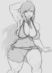 Rule 34 | 1girl, arm up, biceps, breasts, cleavage, dress, evening gown, final fantasy, final fantasy vii, final fantasy vii remake, large breasts, long hair, muscular, muscular female, ribbon, square enix, sweat, thick thighs, thighs, tifa lockhart, yoracrab