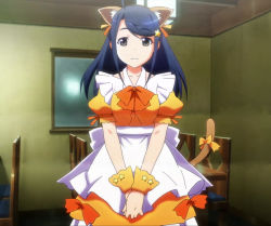 Rule 34 | 10s, 1girl, animal ears, blue hair, cat ears, cat tail, grisaia (series), grisaia no rakuen, maid, maid, ribbon, screencap, solo, star (symbol), stitched, tail, third-party edit, zoey graham