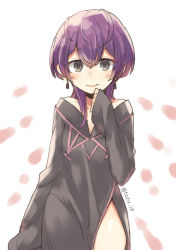 Rule 34 | 1girl, bernadetta von varley, byleth (fire emblem), byleth (male) (fire emblem), closed mouth, earrings, fire emblem, fire emblem: three houses, grey eyes, hair ornament, jewelry, long sleeves, nintendo, purple hair, simple background, solo, tefutene, twitter username, upper body, white background