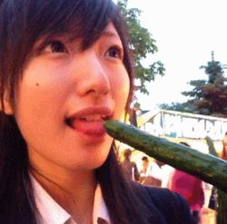 Rule 34 | animated, animated gif, asian, cucumber, food, lowres, multiple girls, oral, photo (medium), school uniform, sexually suggestive, tongue