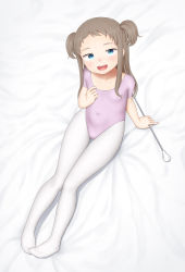 Rule 34 | 1girl, absurdres, baton, blue eyes, brown hair, covered navel, from above, full body, gluteal fold, hand on own chest, highres, legs, leotard, long hair, looking at viewer, looking up, open mouth, original, pantyhose, pink leotard, sc naru, smile, solo, thigh gap, thighs, two side up, white pantyhose