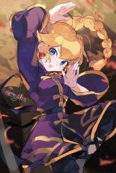 Rule 34 | 1girl, absurdres, blonde hair, blue eyes, braid, braided ponytail, chinese clothes, earrings, fighting stance, hair ornament, hanaon, highres, jewelry, kung fu, kung fu peach, long hair, looking at viewer, mario (series), martial arts, nintendo, official alternate costume, official alternate hairstyle, princess peach, princess peach: showtime!, smile, solo, sphere earrings