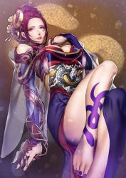 Rule 34 | 1girl, breasts, cleavage, highres, large breasts, looking at viewer, nail polish, nouhime, official art, toukiden 2
