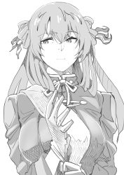 Rule 34 | 1girl, breasts, expressionless, girls&#039; frontline, glove pull, greyscale, hair between eyes, highres, kimuwaipu, large breasts, long hair, looking to the side, springfield (girls&#039; frontline), monochrome, sketch, solo, twintails, uniform, upper body, white background