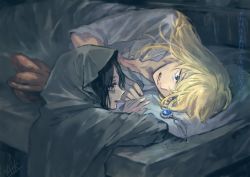 Rule 34 | 2boys, absurdres, ateka, bed, black hair, blonde hair, bread, child, crying, fate/grand order, fate (series), food, gem, highres, jewelry, kirschtaria wodime, lying, multiple boys, on side, pino (fate), torn clothes