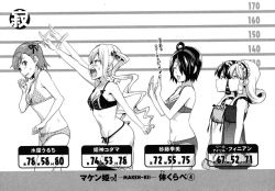 Rule 34 | 5girls, a flat chest is a status symbol, ailil finian, bra, breast envy, breasts, bust chart, chart, flat chest, from side, greyscale, hair over one eye, height chart, himegami kodama, lineup, lingerie, maken-ki!, medium breasts, minaya uruchi, monochrome, multiple girls, mylil finian, non-web source, panties, profile, reel finian, satou kimi, siblings, sisters, small breasts, stats, takeda hiromitsu, thong, three sizes, twins, twintails, underwear, underwear only