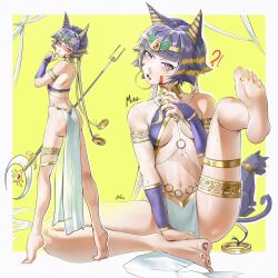 Rule 34 | absurdres, alternate costume, barefoot, bleach, cat, egyptian clothes, highres, holding, nail polish, sitting, sui-feng, toenail polish, toenails, toes, waligner