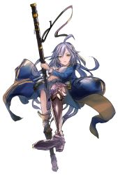 Rule 34 | 10s, 1girl, ahoge, bad id, bad twitter id, blue skirt, boots, breasts, brown footwear, cape, cross-laced footwear, granblue fantasy, grey hair, gun, highres, holding, holding gun, holding weapon, hood, lace-up boots, long hair, long sleeves, medium breasts, miniskirt, navel, open mouth, pleated skirt, purupuru, silva (granblue fantasy), simple background, sketch, skirt, solo, weapon, white background, yellow eyes