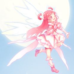 Rule 34 | 00s, 1girl, ;d, angel wings, arm warmers, bike shorts, bike shorts under skirt, boots, collar, collared shirt, cure dream, earrings, eevee-moon, flower, gloves, hair ornament, hair ribbon, hair rings, highres, jewelry, layered skirt, long hair, magical girl, moon, one eye closed, open mouth, pink eyes, pink flower, pink hair, pink rose, pink shorts, precure, ribbon, rose, shining dream, shirt, shorts, shorts under skirt, skirt, smile, solo, twintails, wings, yes! precure 5, yes! precure 5 gogo!, yumehara nozomi