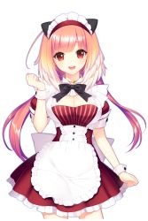 Rule 34 | 1girl, apron, breasts, dress, hand up, highres, long hair, maid, maid apron, maid headdress, medium breasts, official art, open mouth, pink hair, red dress, red eyes, selena (soccer spirits), shirahane nao, smile, soccer spirits, transparent background