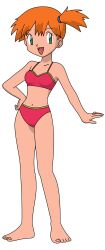 Rule 34 | 1girl, barefoot, bikini, creatures (company), game freak, green eyes, hand on own hip, highres, misty (pokemon), nintendo, orange hair, pokemon, pokemon (anime), pokemon (classic anime), pokemon ep018, red bikini, side ponytail, solo, swimsuit, vector trace