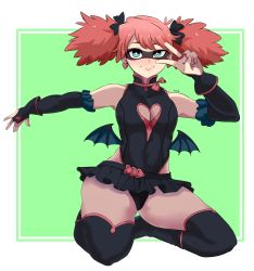 Rule 34 | 10s, 1girl, bare shoulders, bat (animal), bat wings, boku no hero academia, bow, breasts, cleavage, detached sleeves, domino mask, dorobachi, earrings, haneyama kazuho, highres, jewelry, mask, pink hair, pop step, solo, thighhighs, twintails, vigilante -boku no hero academia: illegals-, wings