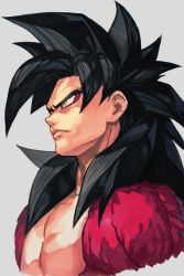 Rule 34 | 1boy, black hair, body fur, closed mouth, dragon ball, dragon ball gt, furry, furry male, hungry clicker, male focus, manly, muscular, simple background, solo, son goku, spiked hair, super saiyan, super saiyan 4, yellow eyes