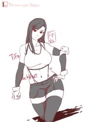 Rule 34 | 1girl, baserguy, breasts, feet, final fantasy, final fantasy vii, highres, large breasts, lingerie, long hair, solo, standing, thighs, tifa lockhart, underwear, white background