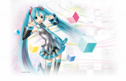 Rule 34 | 1girl, aqua eyes, aqua hair, boots, detached sleeves, hatsune miku, jumping, kei (keigarou), long hair, looking at viewer, miniskirt, necktie, official art, skirt, smile, solo, thigh boots, thighhighs, twintails, v, very long hair, vocaloid