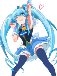 Rule 34 | 10s, 1girl, :3, ;3, arm up, armpits, blue eyes, blue hair, blue skirt, brooch, crown, cure princess, happinesscharge precure!, heart, heart brooch, jewelry, magical girl, matching hair/eyes, mini crown, necktie, one eye closed, precure, shiki (sae15l0b), shirayuki hime, simple background, skirt, smile, solo, thighhighs, twintails, white background, zettai ryouiki