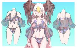 Rule 34 | 1girl, absurdres, alt text, ass, bald eagle (kemono friends), bare shoulders, bikini, bird girl, bird tail, bird wings, breasts, cleavage, collarbone, floral print, frilled bikini, frills, front-tie top, gm (ggommu), grey hair, groin, head wings, highleg, highres, kemono friends, kemono friends 3, large breasts, midriff, multicolored hair, navel, print bikini, side-tie bikini bottom, skindentation, solo, standing, stomach, streaked hair, swimsuit, symbol-only commentary, tail, two-tone hair, wings
