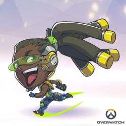 Rule 34 | 1boy, artist request, black hair, chibi, copyright name, dark-skinned male, dark skin, full body, long hair, lowres, lucio (overwatch), male focus, official art, open mouth, overwatch, overwatch 1, solo, visor