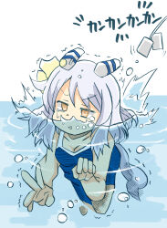 Rule 34 | 1girl, absurdres, asphyxiation, blue one-piece swimsuit, brown eyes, clothing cutout, competition school swimsuit, drowning, ear covers, grey hair, highres, hishi miracle (umamusume), horse girl, medium hair, one-piece swimsuit, partially submerged, pool, school swimsuit, shikararemimi, solo, swimming, swimsuit, tail, tail through clothes, tracen swimsuit, umamusume