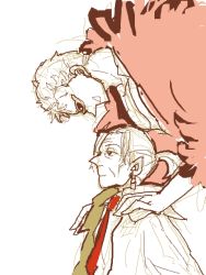 Rule 34 | 1boy, 1girl, age difference, donquixote doflamingo, earrings, jewelry, necktie, one piece, pirate, red neckwear, size difference, smile, spot color, sunglasses, tegaki, tsuru (one piece)