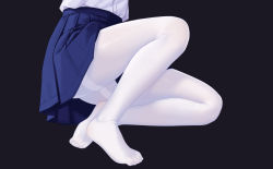 Rule 34 | 1girl, absurdres, allenes, blue skirt, feet, highres, legs, lower body, no shoes, original, out of frame, pantyhose, pleated skirt, purple background, shirt, skirt, solo, thighband pantyhose, thighs, white pantyhose, white shirt
