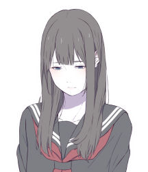 Rule 34 | 1girl, black eyes, black hair, black sailor collar, black serafuku, closed mouth, commentary request, long hair, natuich, neckerchief, original, red neckerchief, sailor collar, school uniform, serafuku, simple background, solo, upper body, white background