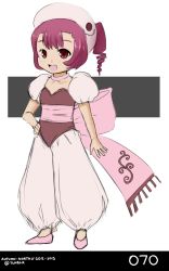 Rule 34 | 00s, 1girl, :d, android, autumn-north, baggy pants, beret, chobits, choker, drill hair, flat chest, hand on own hip, hat, open mouth, pants, pink eyes, pink hair, puffy short sleeves, puffy sleeves, ribbon, sash, short hair, short sleeves, sketch, smile, solo, sumomo (chobits)