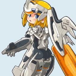 Rule 34 | 10s, armor, arnval, ass, bad id, bad pixiv id, blonde hair, blue eyes, busou shinki, dd (ijigendd), doll joints, joints, mecha musume, short hair, simple background, solo