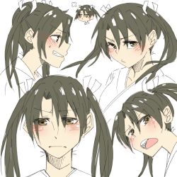 Rule 34 | 1girl, blush, expressions, facial expressions, green hair, kantai collection, lamen3000, long hair, pout, simple background, smile, twintails, white background, zuikaku (kancolle)