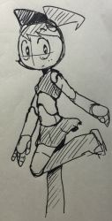 Rule 34 | 1girl, android, belly, black eyes, closed mouth, eyebrows, jenny wakeman, my life as a teenage robot, nickelodeon, no humans, robot, sketch, skirt, solo, twintails