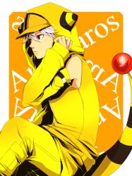 Rule 34 | 1boy, ampharos, bad id, bad pixiv id, character name, creatures (company), game freak, gen 2 pokemon, male focus, nintendo, personification, pokemon, solo, tail, tomkrs, white hair, yellow theme
