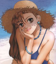 Rule 34 | beach, brown eyes, brown hair, hat, sun hat, yui toshiki