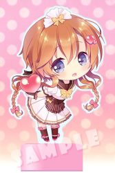 Rule 34 | 10s, 1girl, alternate costume, blue eyes, braid, carnelian, corset, enmaided, full body, gradient background, hair between eyes, hair ribbon, hairband, kantai collection, light brown hair, long hair, looking at viewer, maid, open mouth, puffy short sleeves, puffy sleeves, ribbon, short sleeves, solo, teruzuki (kancolle), tongue, tress ribbon, twin braids